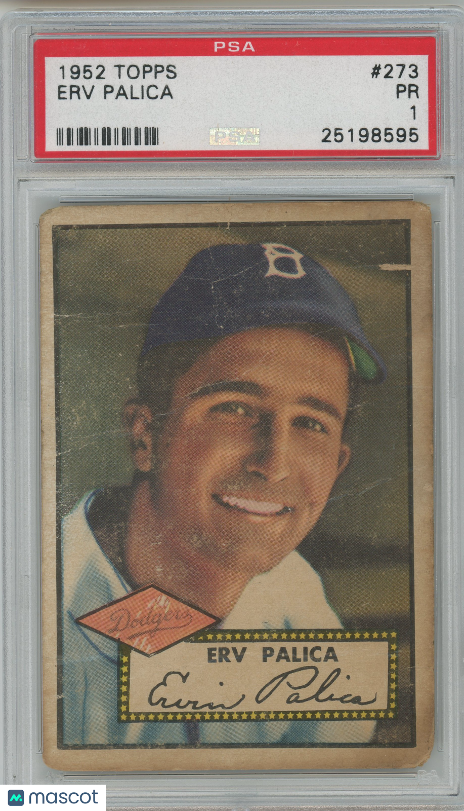 1952 Topps #273 Erv Palica Brooklyn Dodgers PSA 1 PR