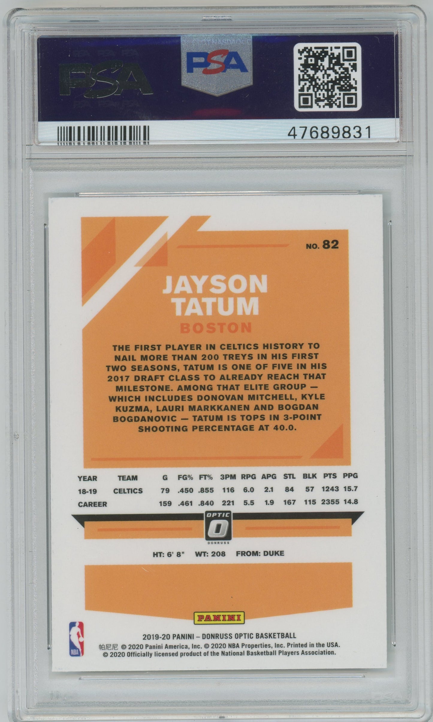 2019 Panini Donruss Optic Jayson Tatum #82 PSA 10