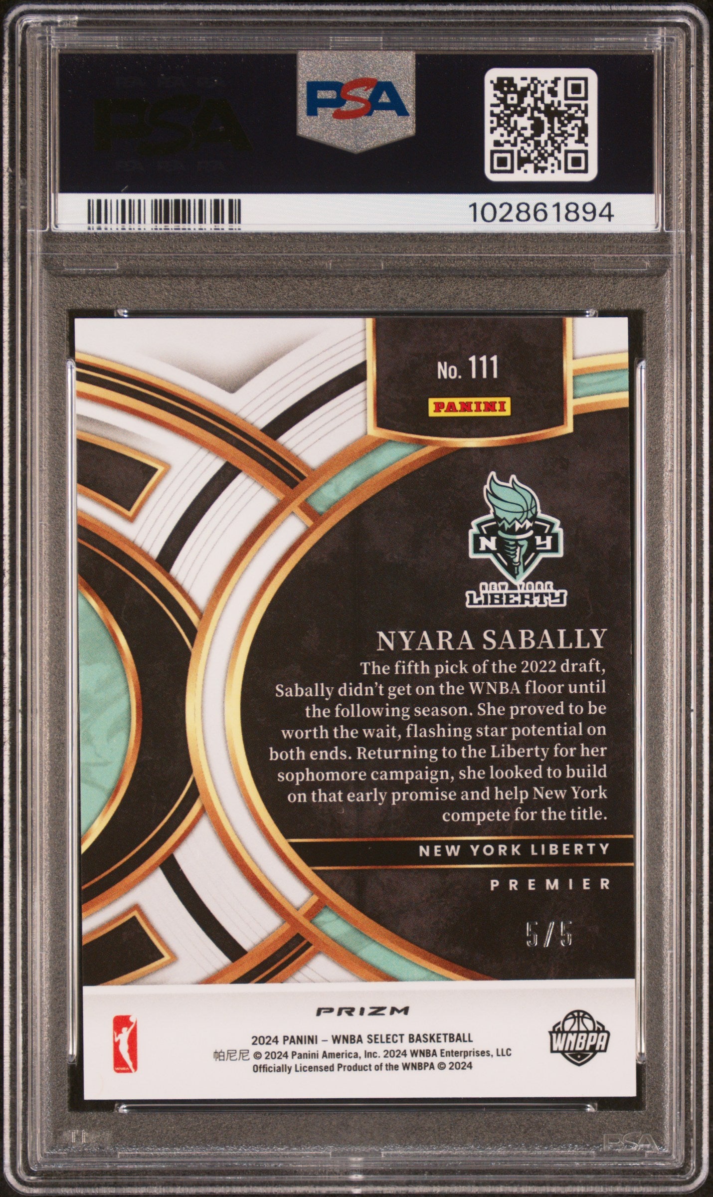 2024 Panini Select WNBA Nyara Sabally #111 Black Gold - /5 Prizm PSA 10 - /5