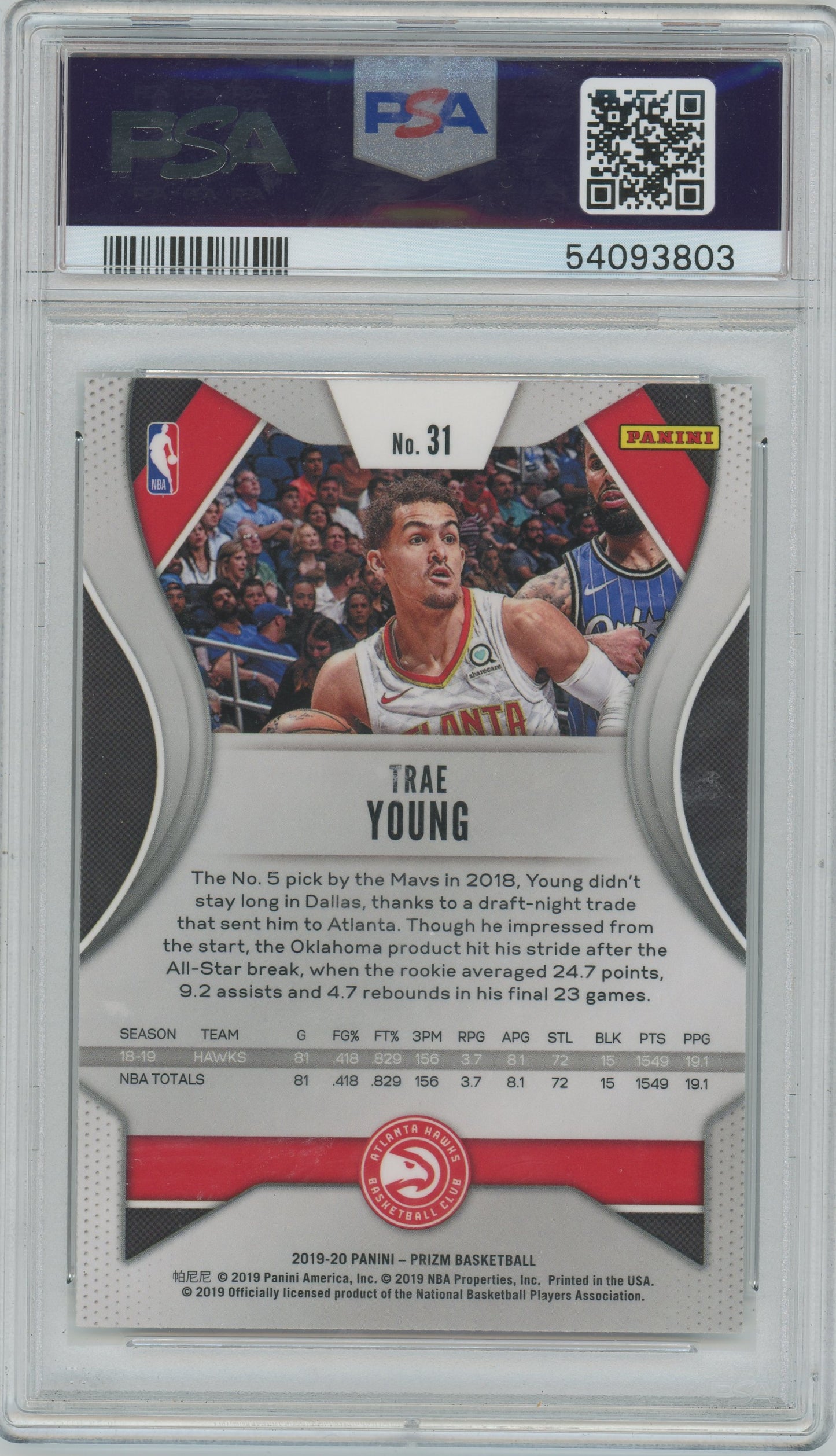 2019 Panini Prizm Trae Young #31 PSA 10