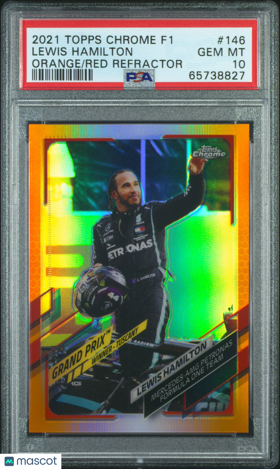2021 Topps Chrome Formula 1 Lewis Hamilton #146 Orange Red Refractor PSA 10