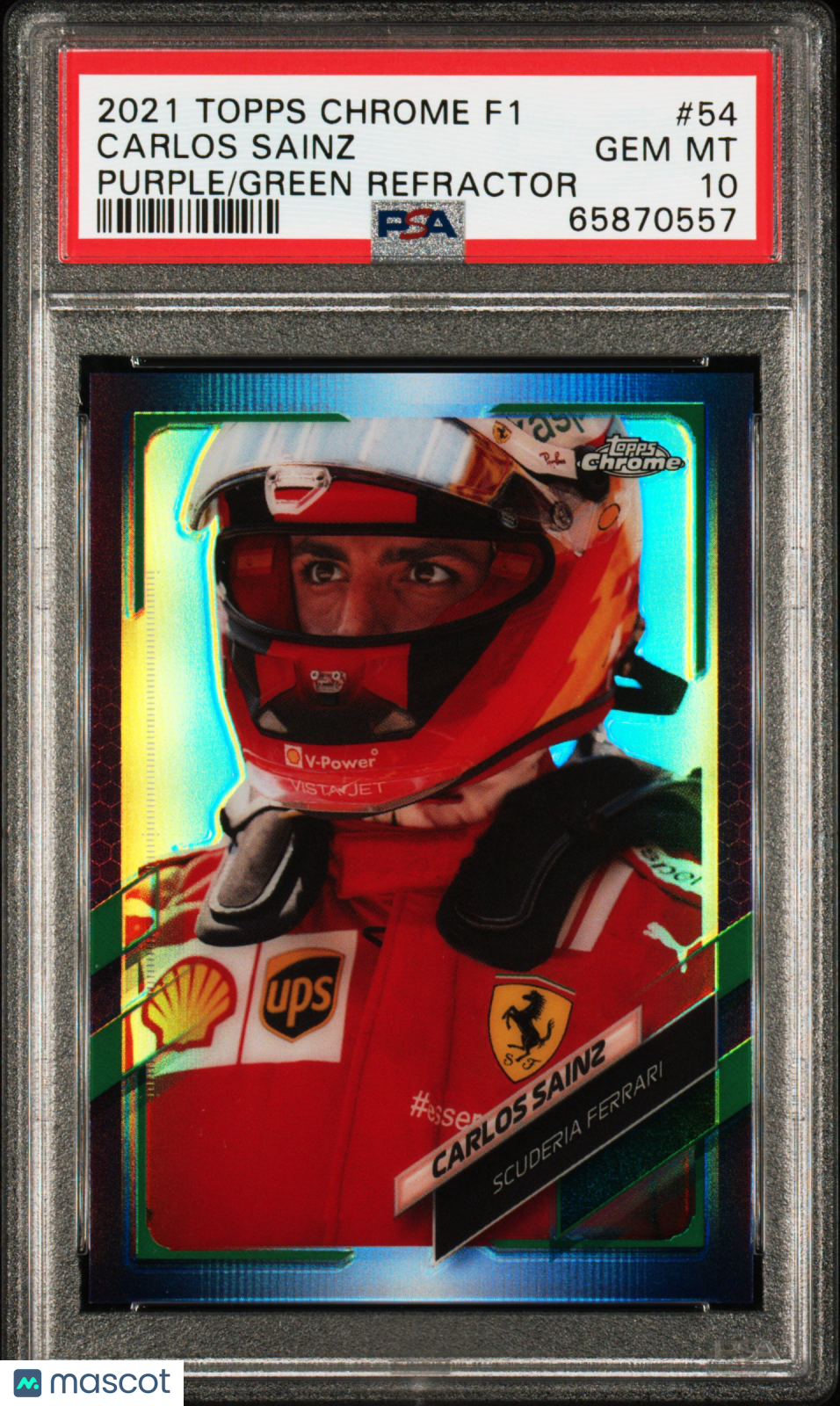 2021 Topps Chrome Formula 1 Carlos Sainz #54 Purple Green Refractor PSA 10