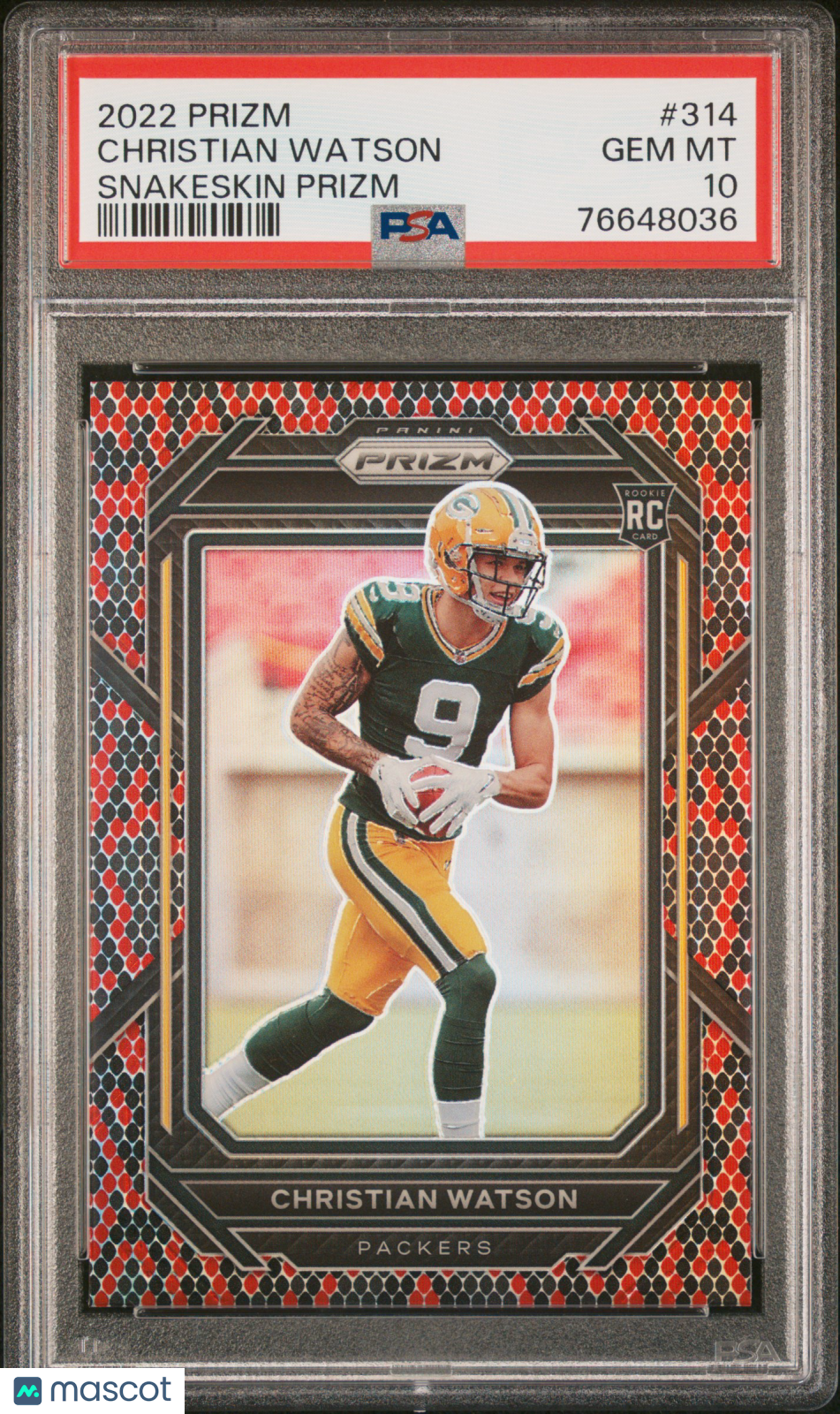 2022 Panini Prizm #314 - Christian Watson - ROOKIE - Snakeskin - PSA 10