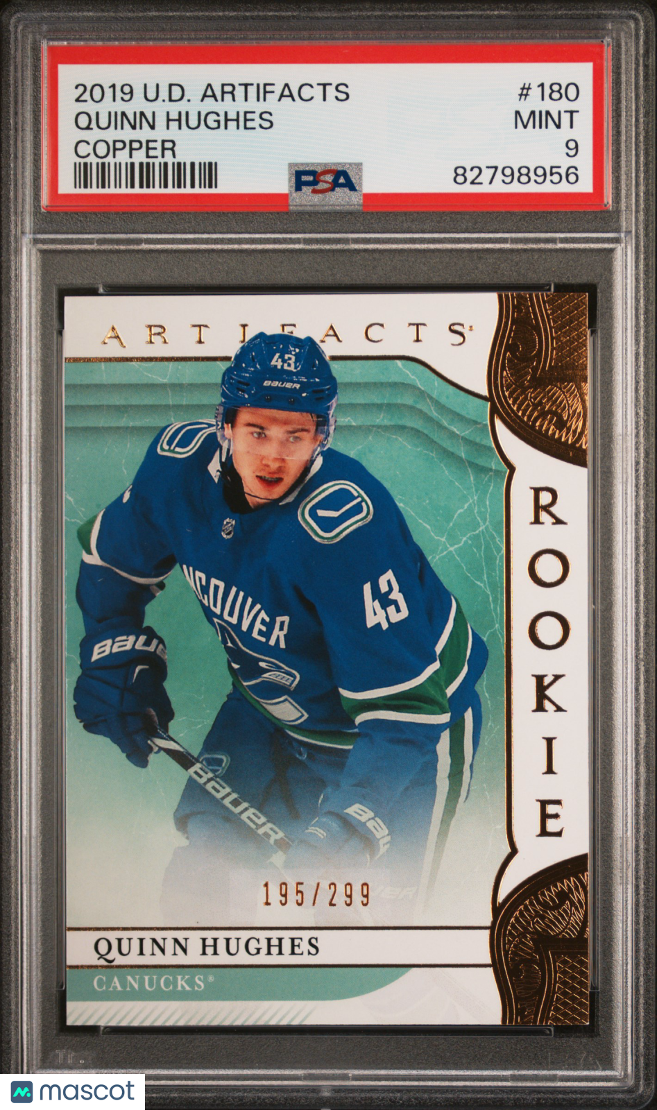 2019 Upper Deck Artifacts Quinn Hughes Rookie /299 #180 PSA 9 - /299, ## 195/299