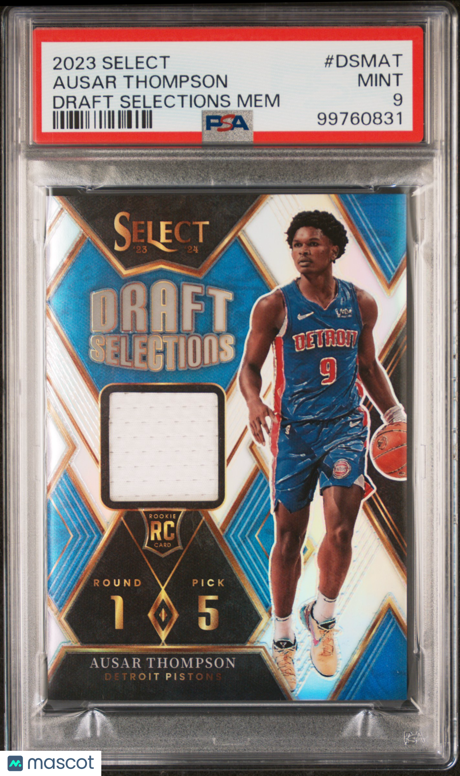 2023 Panini Select- Draft Selections Mem ROOKIE- Ausar Thompson - ROOKIE - PSA 9
