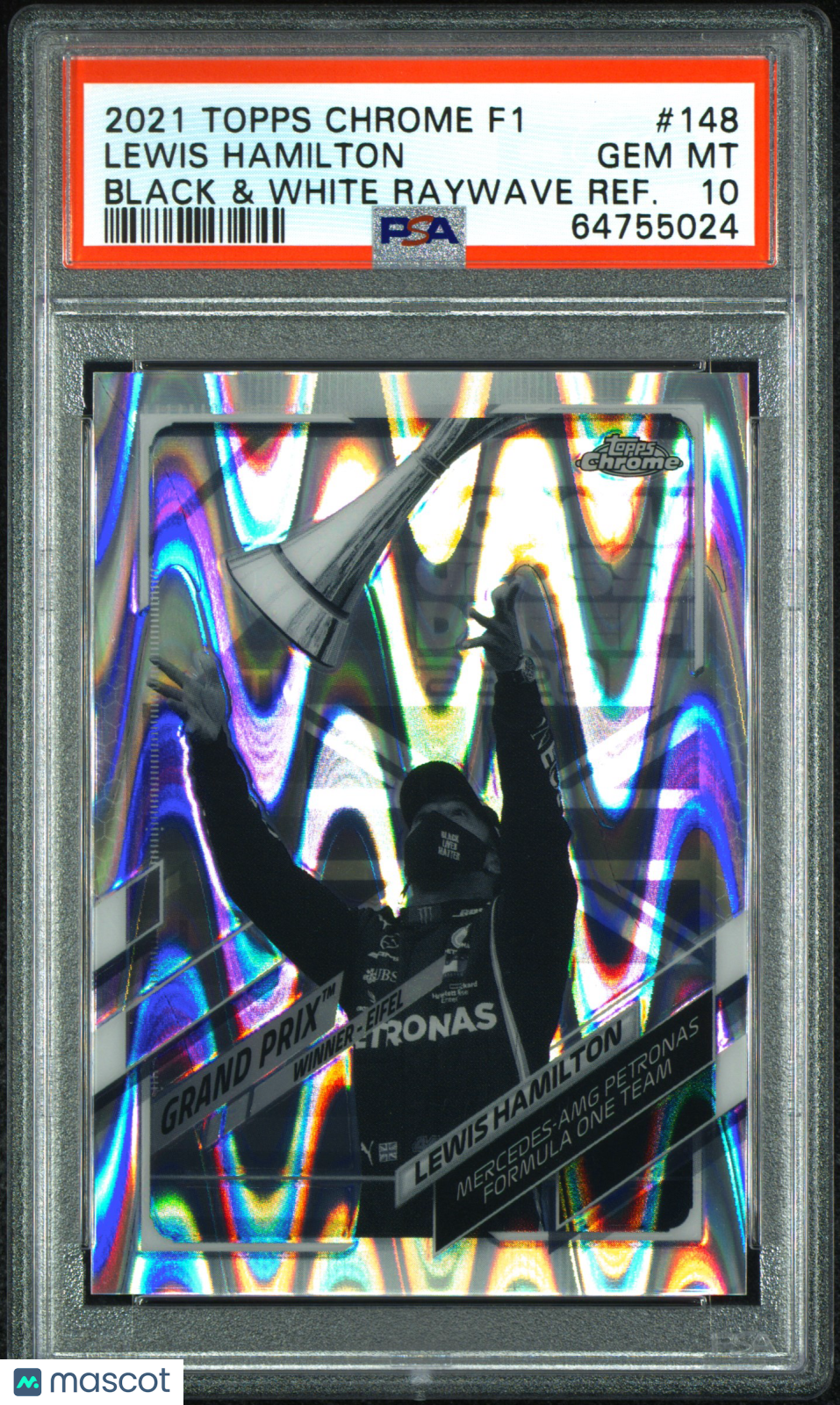 2021 Topps Chrome Formula 1 Lewis Hamilton #148 B&W Raywave Refractor PSA 10