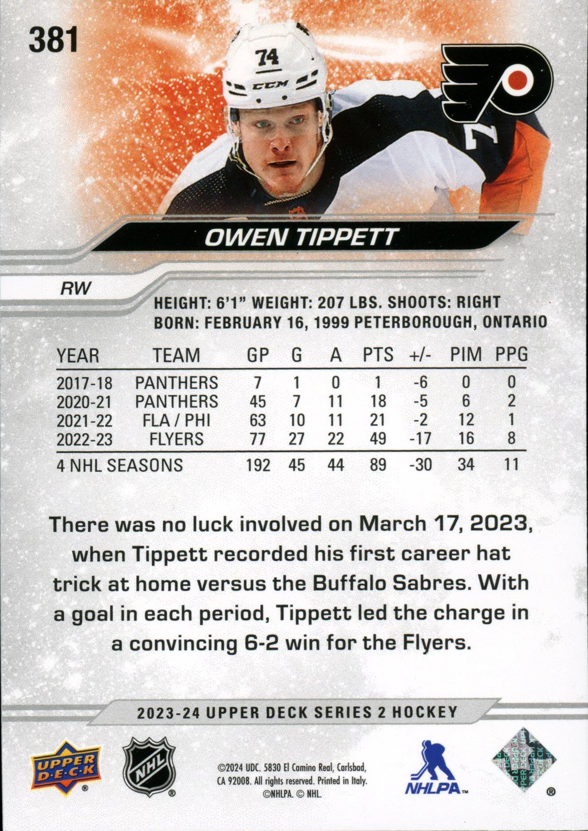 2023 Upper Hockey - Owen Tippett #381 - Silver Outburst - OUTBURST SILVER