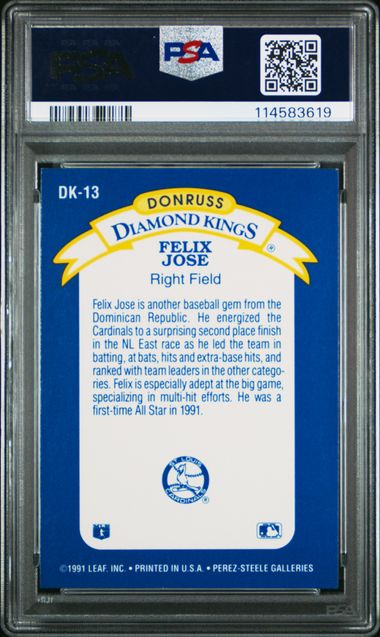 1992 Donruss - Diamond Kings #DK13 - Felix Jose - St Louis Cardinals - PSA
