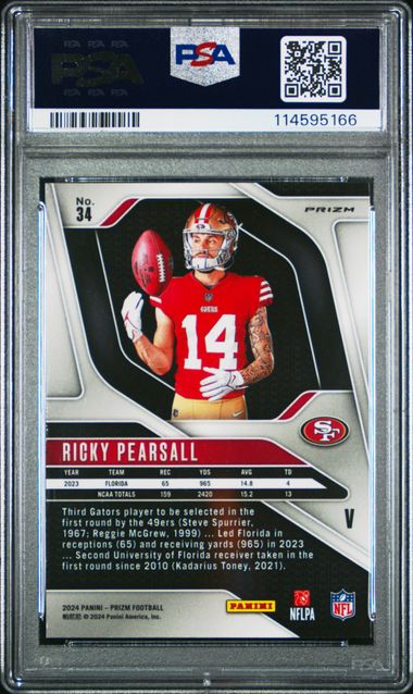2024 Panini Prizm #34 - Ricky Pearsall - Silver Prizm - ROOKIE VARIATION - PSA