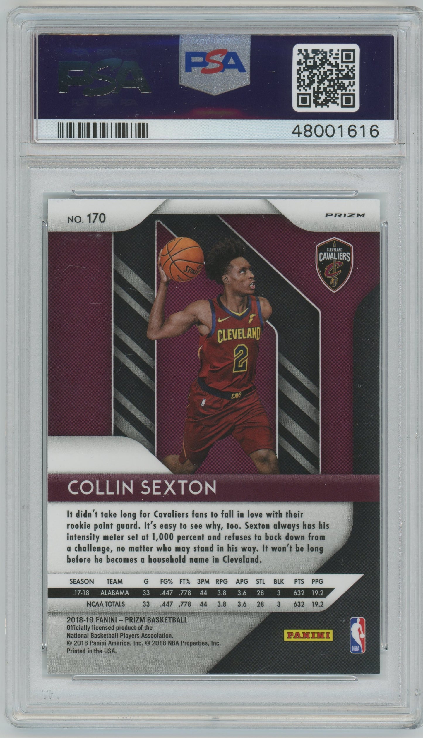 2018 Panini Prizm Collin Sexton ROOKIE #170 Silver Prizm PSA 9