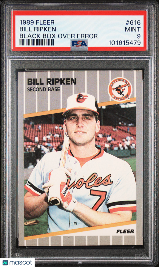 1989 Fleer #616 Bill Ripken Black Box Over Error Orioles PSA 9 MINT