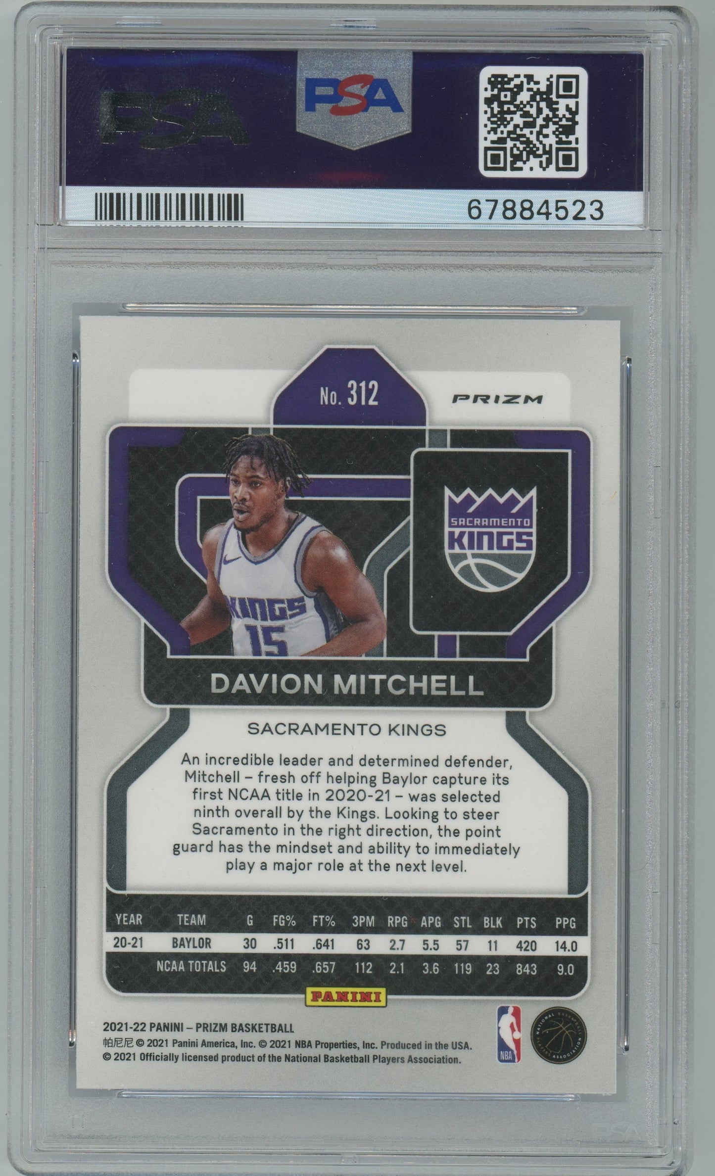 2021 Panini Prizm Davion Mitchell #312 NBA 75th PSA 10 - ROOKIE