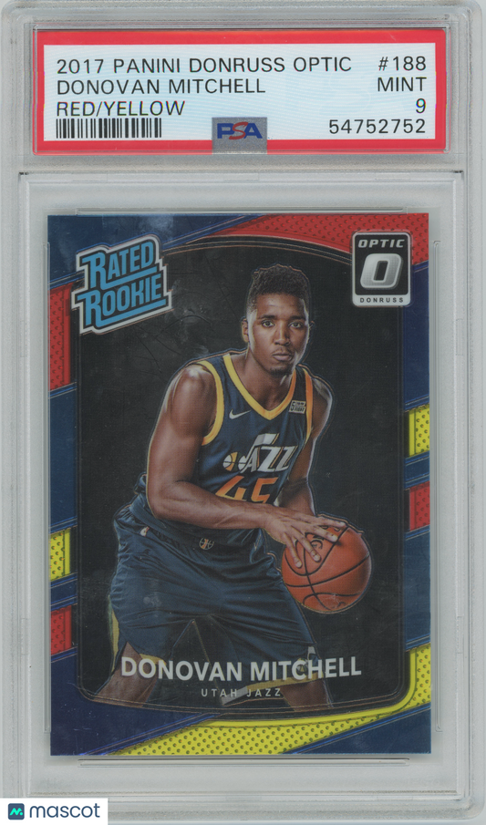 2017 Panini Donruss Optic - Donovan Mitchell #188 - Red/Yellow - PSA 9