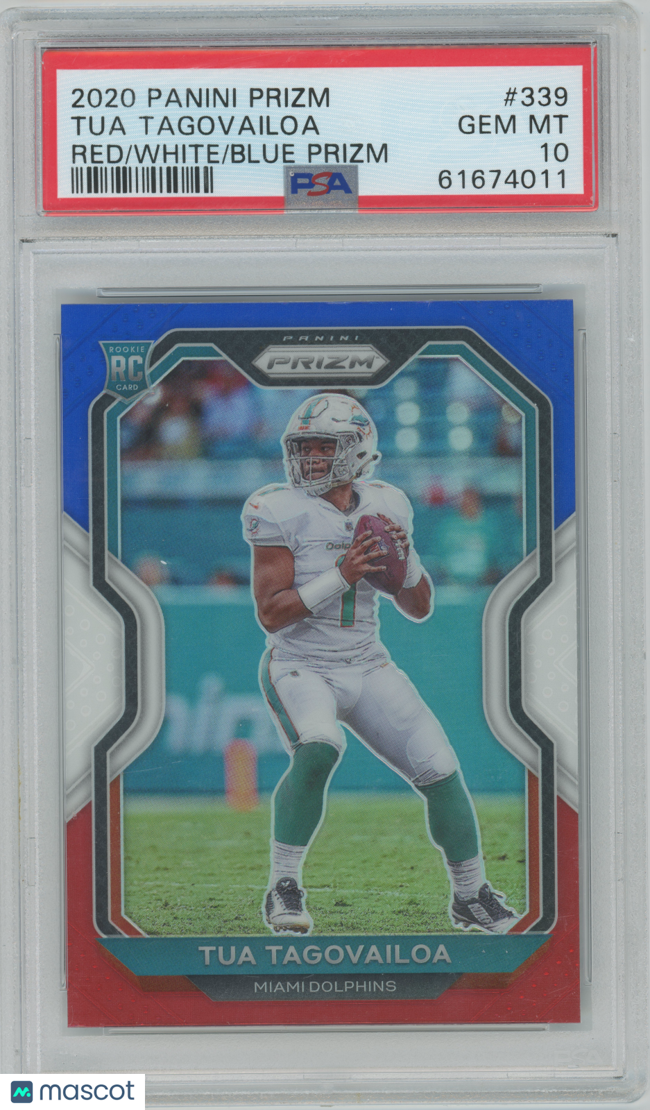 2020 Panini Prizm- Tua Tagovailoa - ROOKIE- Red/White/Blue Prizm ROOKIE - PSA 10