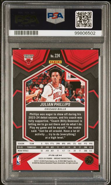 2023 Mosaic White Sparkle - #224 Julian Phillips Bulls - ROOKIE - PSA 9