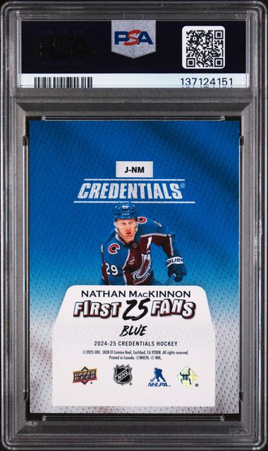 2024 Credentials Hockey - Nathan Mackinnon #J-NM - First 25 Fans - Blue - PSA