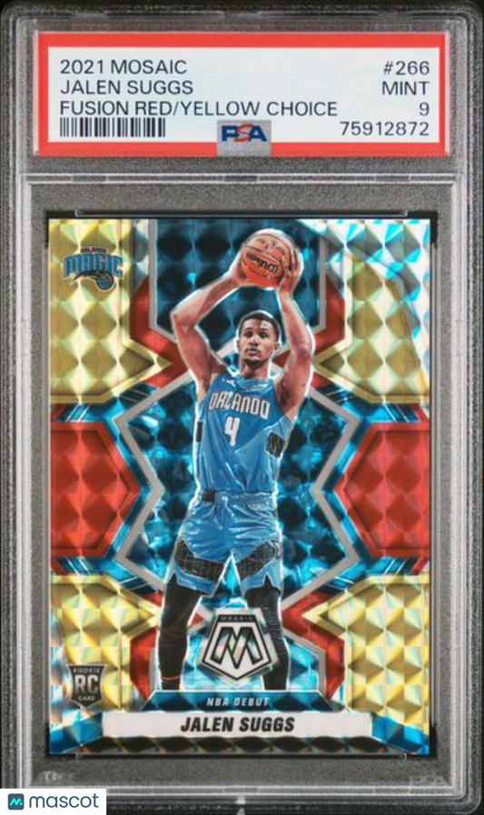 2021 Mosaic Fusion Red Yellow Choice /88- Jalen Suggs Magic - ROOKIE /88 - PSA 9