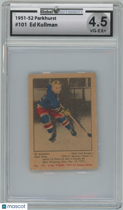 1951-52 Parkhurst Hockey - Ed Kullman #101 - NY Rangers - Global Authority 4.5