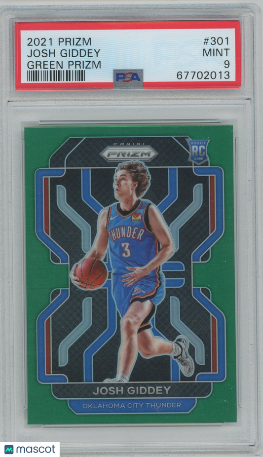 2021 Panini Green Prizm #301 Josh Giddey Thunder RC Rookie PSA 9 ROOKIE
