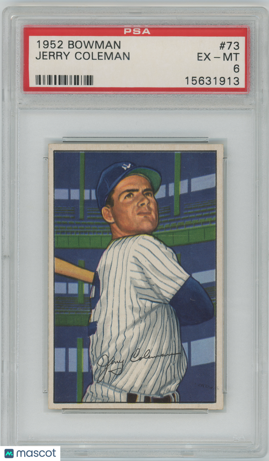 1952 Bowman Baseball - Jerry Coleman #73 - New York Yankees - PSA 6