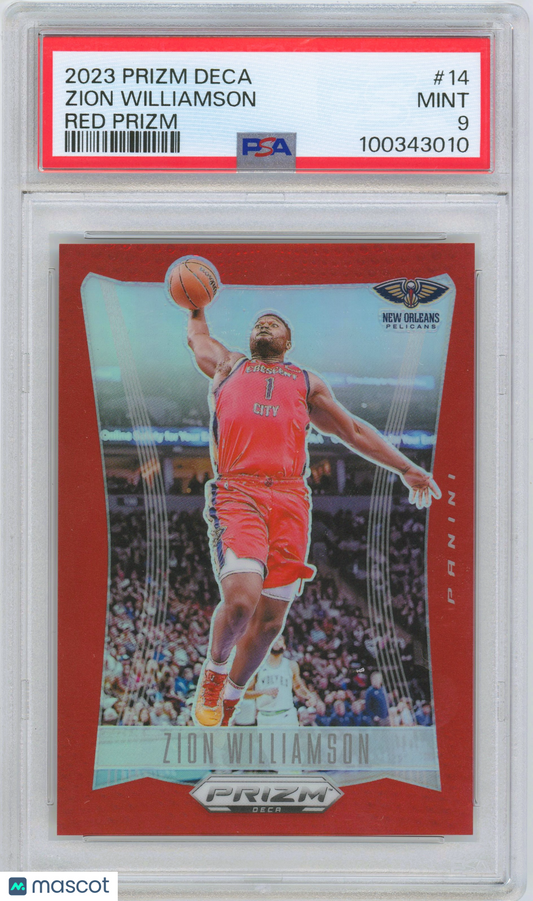 2023 Panini Red Prizm Deca #14 Zion Williamson Pelicans 36/199 PSA 9 MINT /199