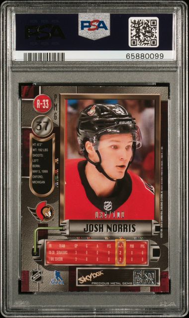 2020 Metal - Josh Norris - Retro Precious Metal Gems - Red PMG /100 - PSA - /100