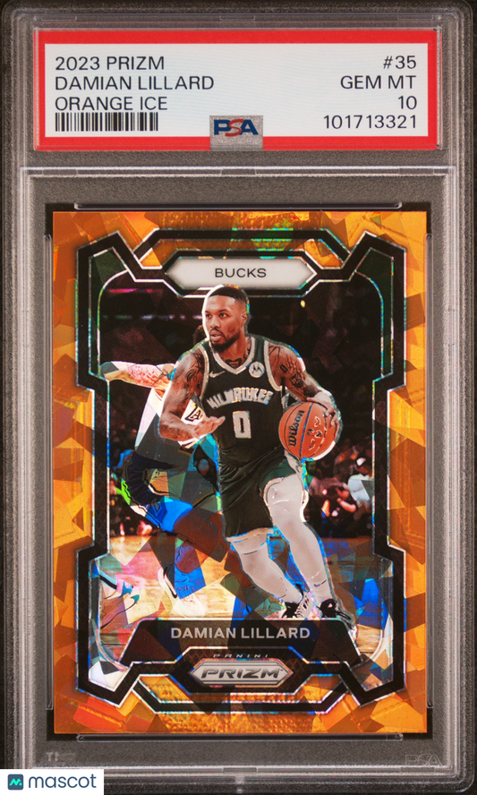 2023 Panini Prizm Damian Lillard #35 Orange Ice PSA 10