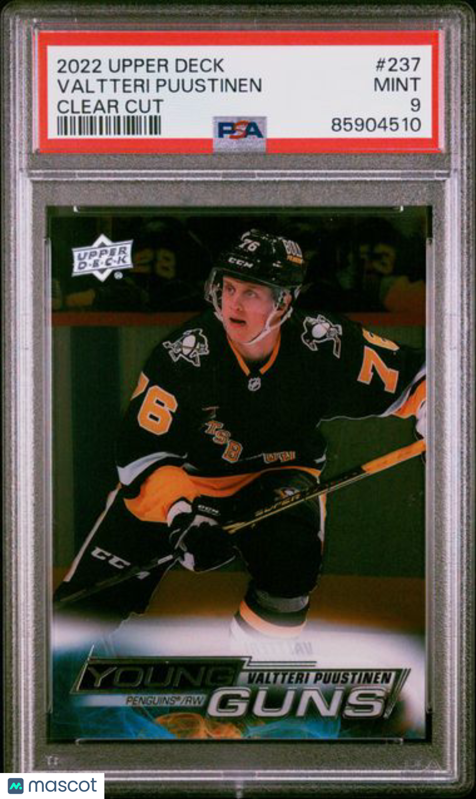 2022 Upper Deck - Valtteri Puustinen #237- YG ROOKIE Clear Cut - PSA - YG ROOKIE