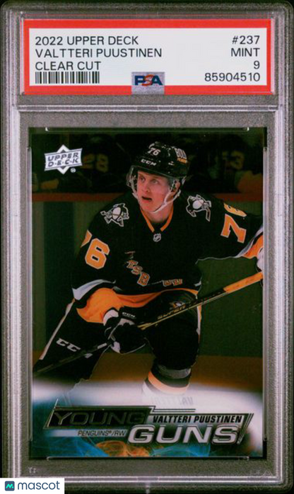 2022 Upper Deck - Valtteri Puustinen #237- YG ROOKIE Clear Cut - PSA - YG ROOKIE