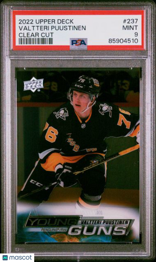 2022 Upper Deck - Valtteri Puustinen #237- YG ROOKIE Clear Cut - PSA - YG ROOKIE