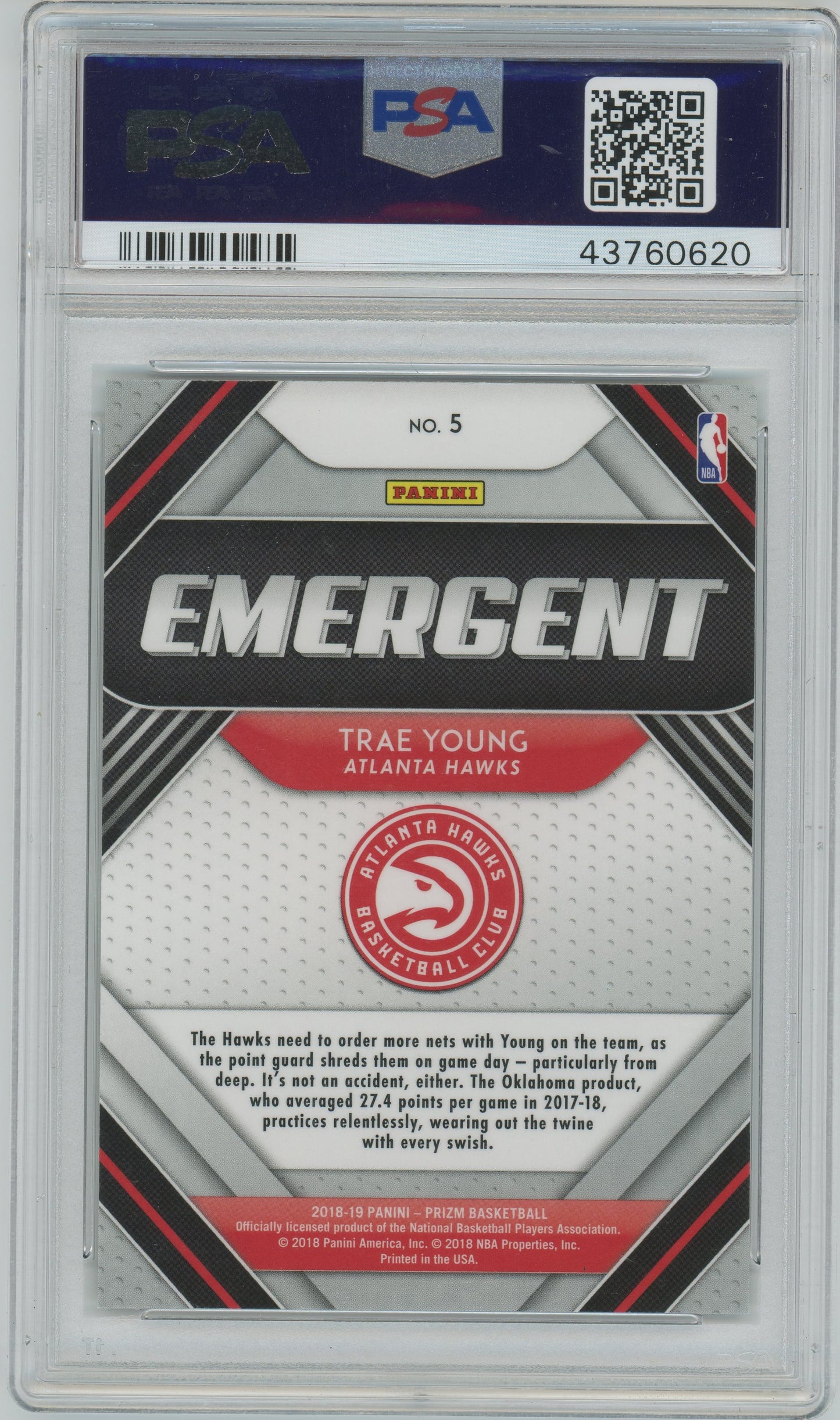 2018 Panini Prizm Emergent Trae Young ROOKIE #5 PSA 10