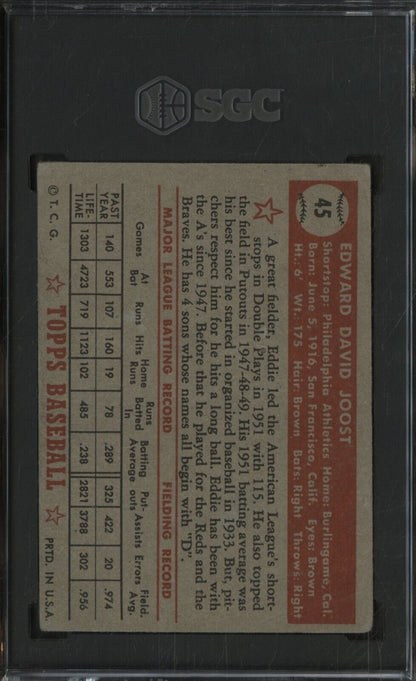 1952 Topps #45 Eddie Joost Philadelphia A's Red Back SGC 1 PR
