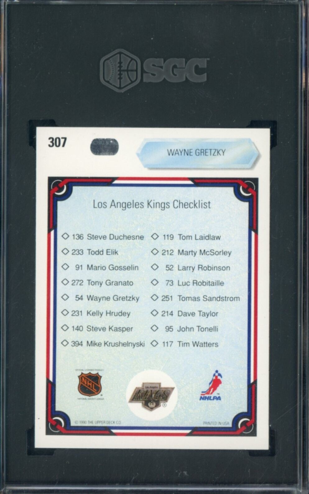 1990-91 Upper Deck Team Checklist #307 Wayne Gretzky Kings HOF SGC 8