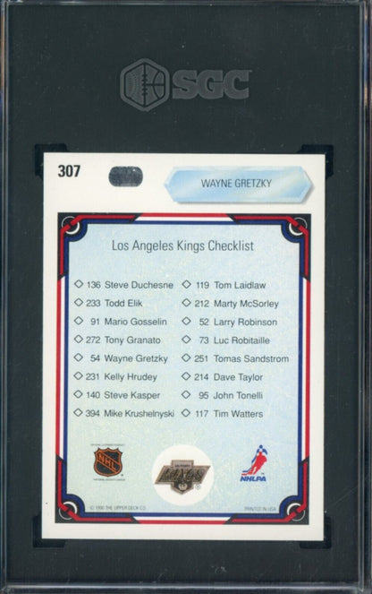1990-91 Upper Deck Team Checklist #307 Wayne Gretzky Kings HOF SGC 8