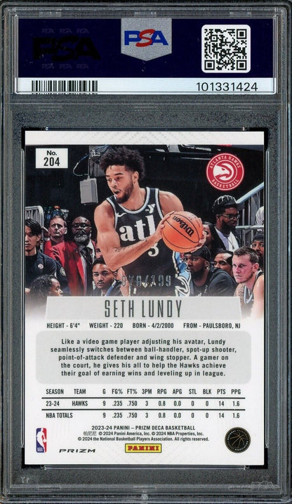 2023 Panini Red Prizm Deca #204 Seth Lundy Hawks RC Rookie 78/199 PSA 9 /199