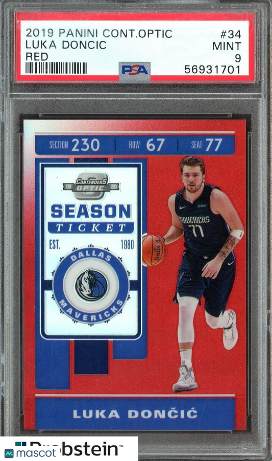 2019 Contenders Optic Season Ticket Red Prizm #34 Luka Doncic Mavericks PSA 9