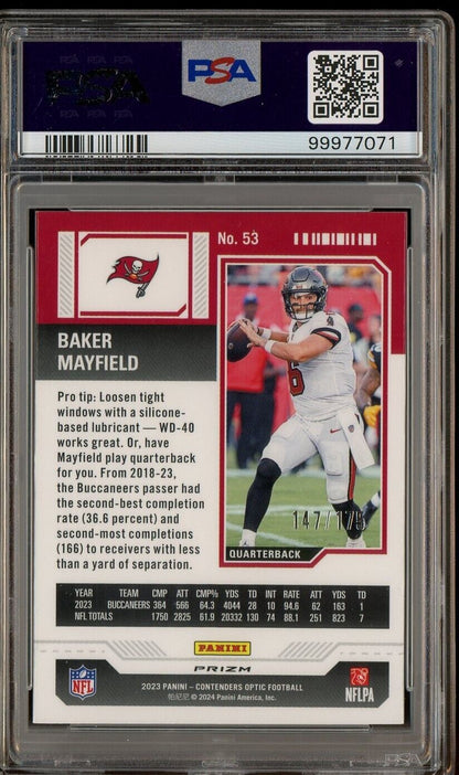 2023 Contenders Optic Red Prizm #53 Baker Mayfield Buccaneers /175 PSA 9