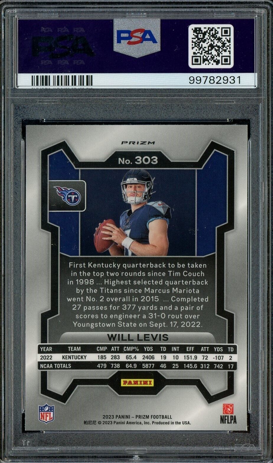 2023 Panini Silver Prizm Variation #303 Will Levis Titans RC Rookie PSA 7 NM