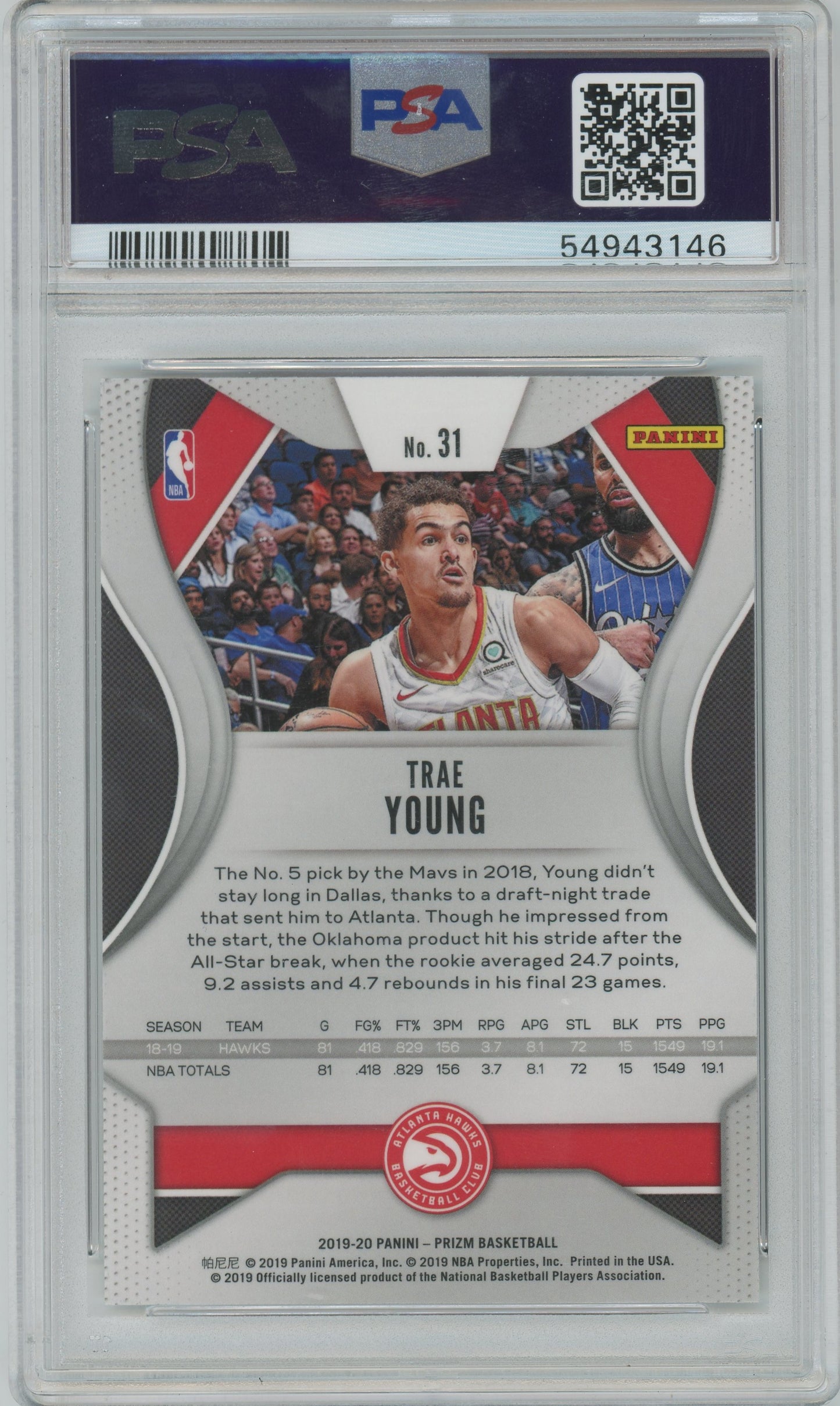2019 Panini Prizm Trae Young #31 PSA 10