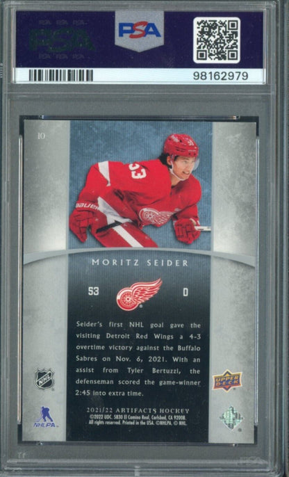 2021 UD Artifacts Hockey #10 Moritz Seider 05-06 Retro Rookies /999 PSA 8