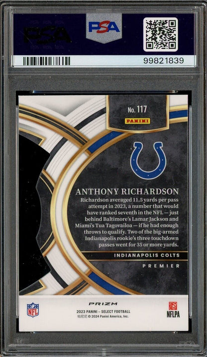 2023 Panini Select Die-Cut Green  Yellow Prizm #117 Anthony Richardson RC PSA 10