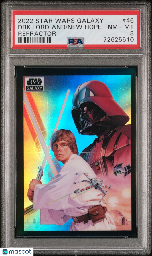 2022 TOPPS CHROME STAR WARS GALAXY REFRACTOR THE DARK LORD AND A NEW HOPE PSA 8