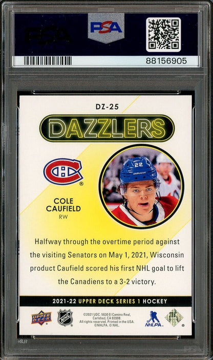Auction #1 2021 UD Hockey Dazzlers Purple #DZ25 Cole Caufield RC Rookie PSA 10