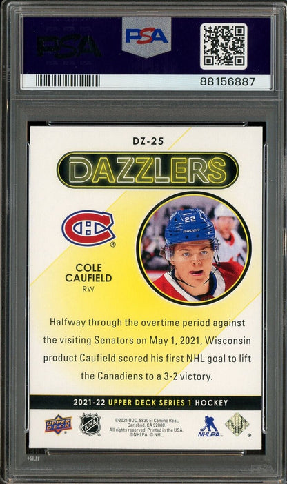 Auction #3 2021 UD Hockey Dazzlers Purple #DZ25 Cole Caufield RC Rookie PSA 10