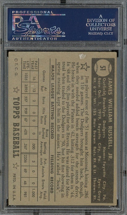 1952 Topps #51 Jim Russell Brooklyn Dodgers Black Back PSA 1 PR