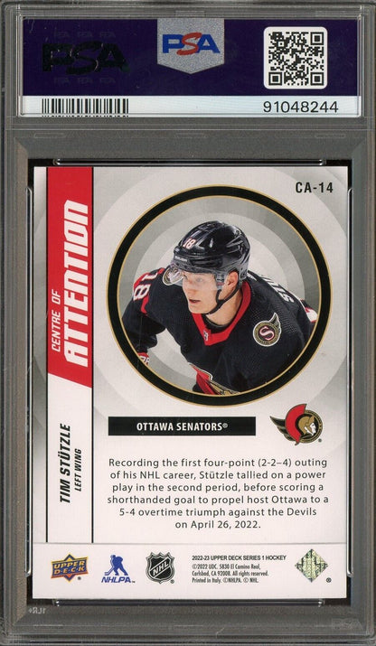 2022 Upper Deck Hockey Centre Of Attention #CA14 Tim Stutzle Senators PSA 10