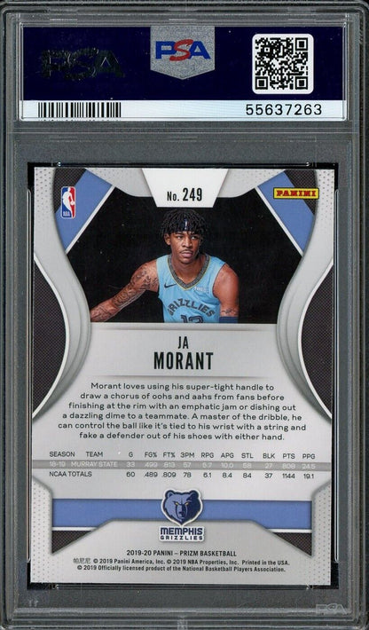 2019 Panini Prizm #249 Ja Morant Memphis Grizzlies RC Rookie PSA 9 MINT