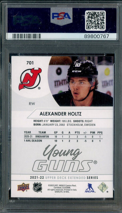 2021 Upper Deck Hockey Young Guns #701 Alexander Holtz Devils RC Rookie PSA 9