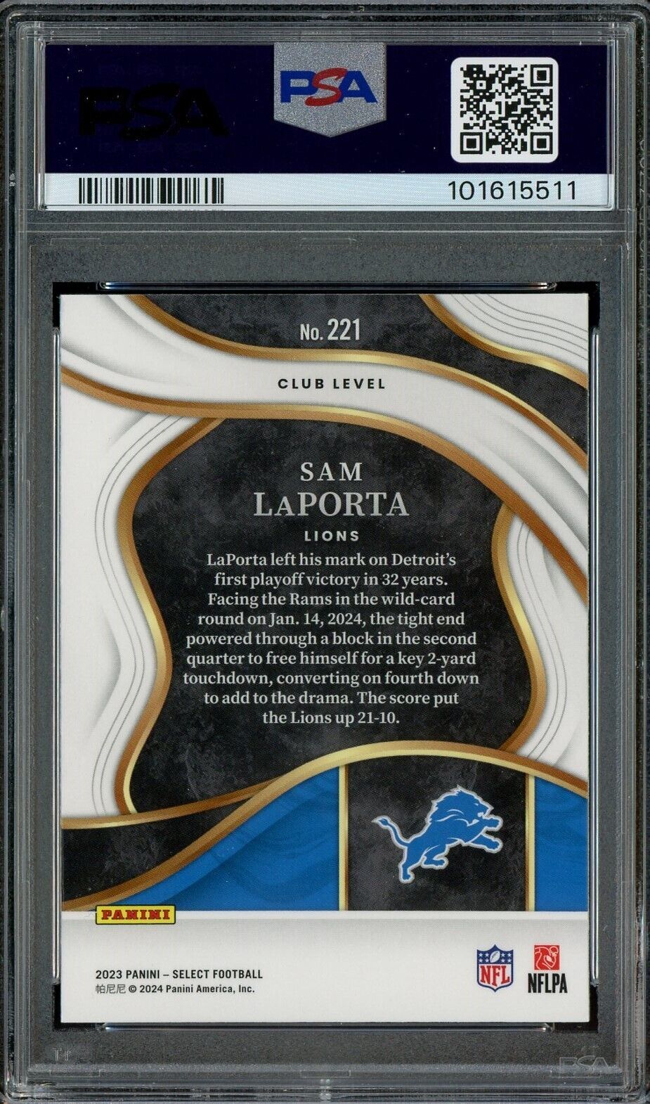 2023 Select #221 Sam LaPorta Lions RC Rookie PSA 10 - ROOKIE