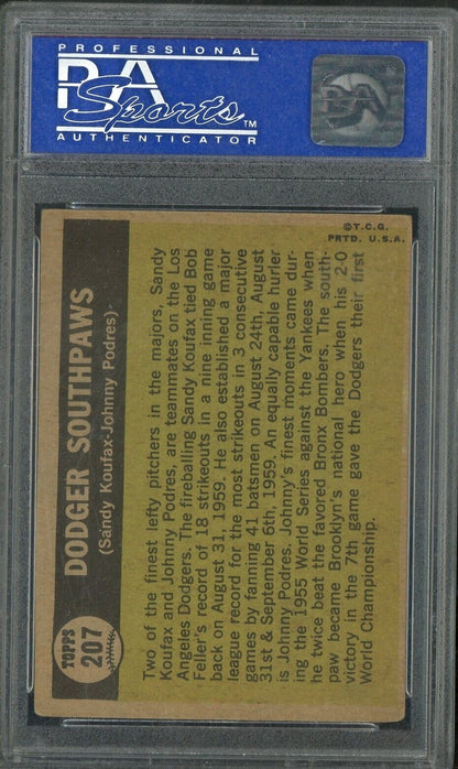 1961 Topps #207 Dodgers Southpaws w/ Sandy Koufax HOF PSA 5 EX